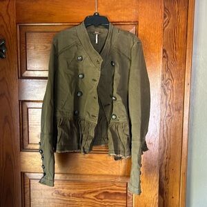 Women’s Free People Double Breasted Jacket- olive green.  Size XS